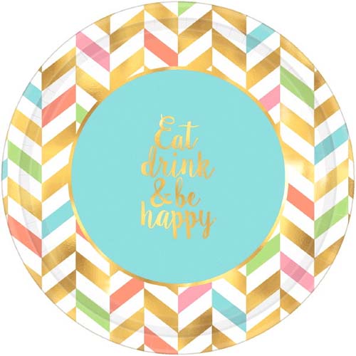 Pastel Confetti Eat Drink and Be Happy Extra Large Paper Plates (8ct)