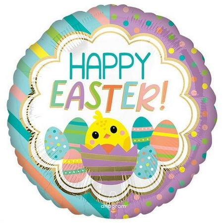 17 Inch Happy Easter Stripes &amp; Dots Foil Mylar Balloon