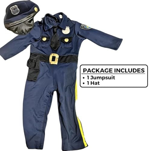 Navy Blue Polyester Cop Recruit Jumpsuit & Hat Set