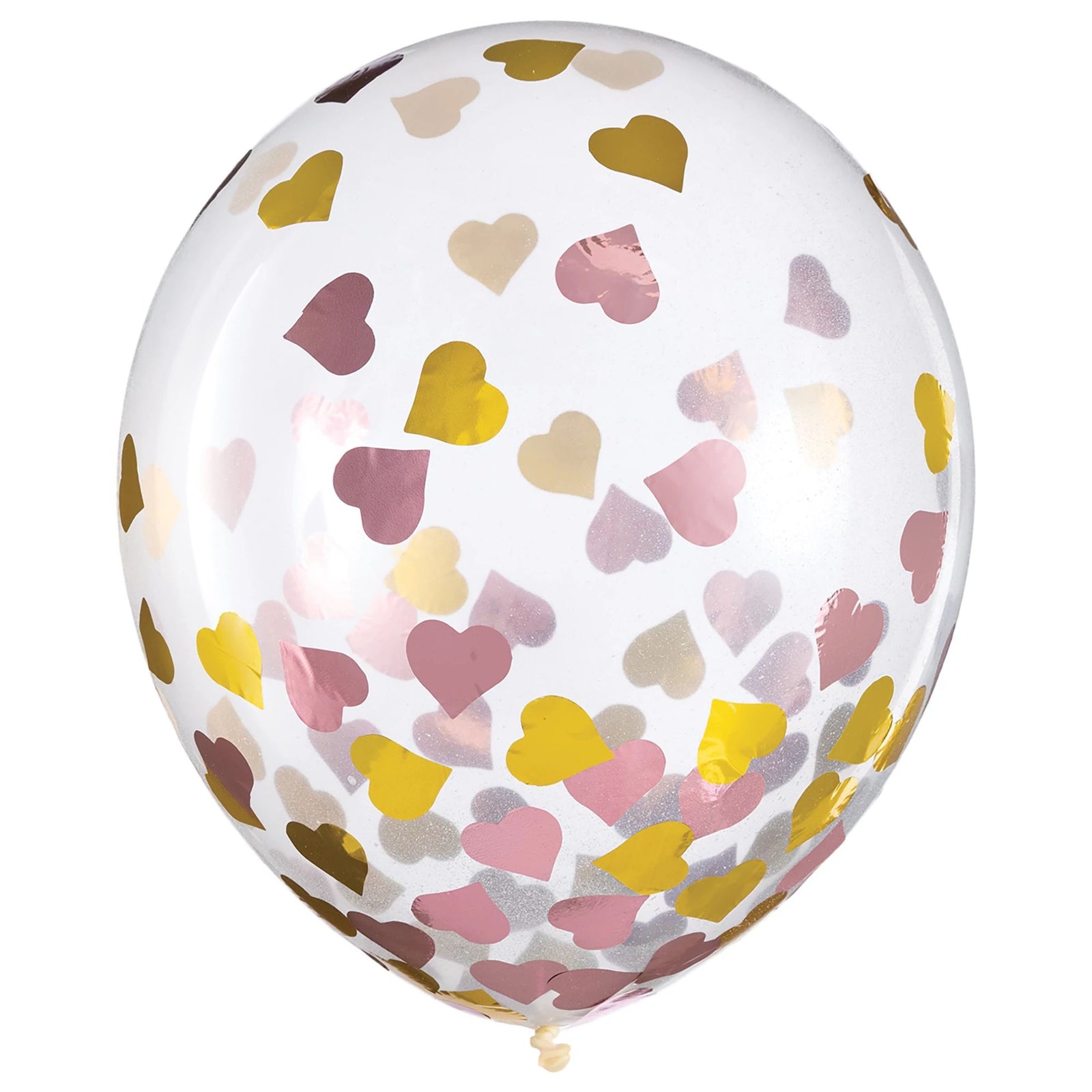 Latex Balloons w/ Confetti, 12" -Hearts, Pink/Gold Foil