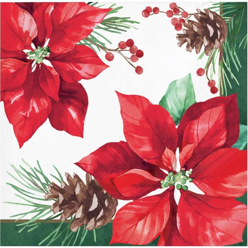 Poinsettia Perfection Beverage Napkins 16ct