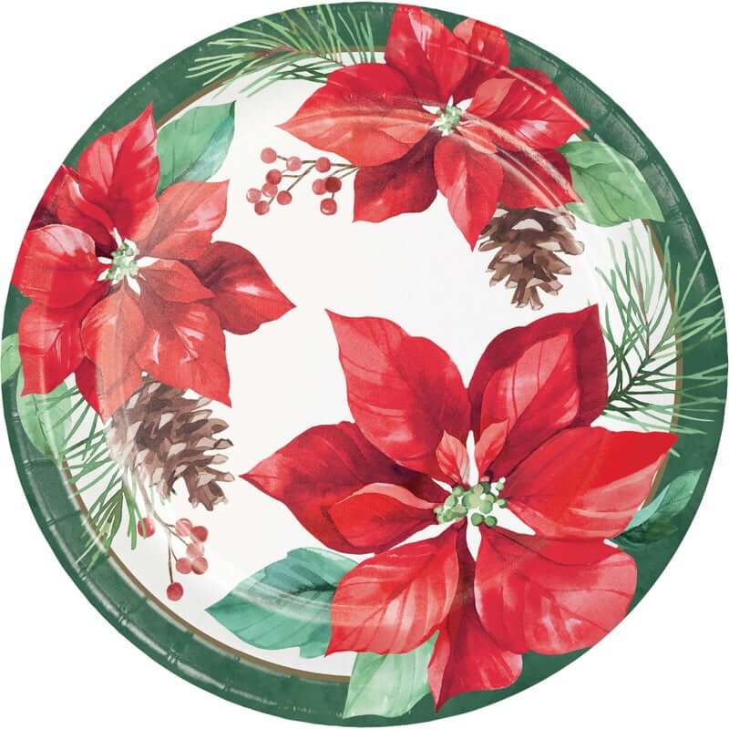 Poinsettia Floral Christmas Dinner Plates 8ct