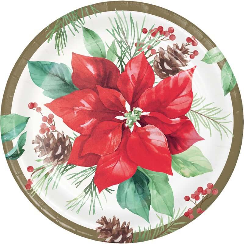 Poinsettia Floral Christmas Dessert Plates 8ct