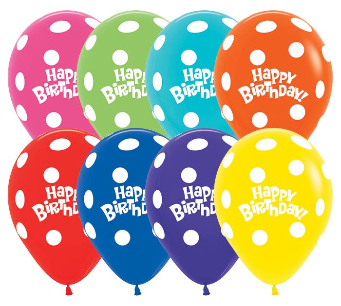 Birthday White Polka Dots Assorted Latex Balloon 1ct, 11" 