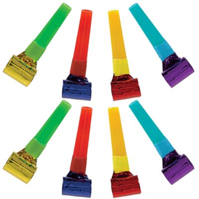 Metallic Rainbow Blowout Party Noisemakers (Pack of 8)