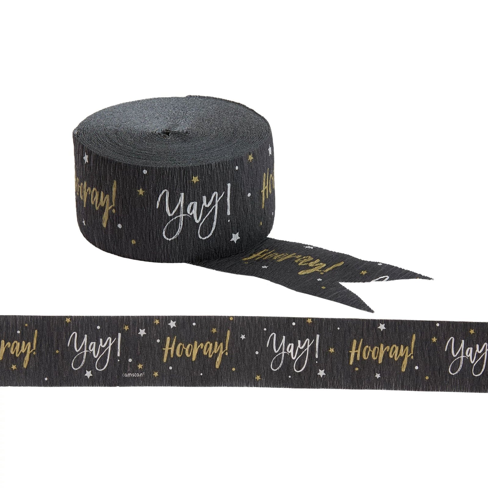 Hooray Yay Crepe Streamer- Black/Silver/Gold