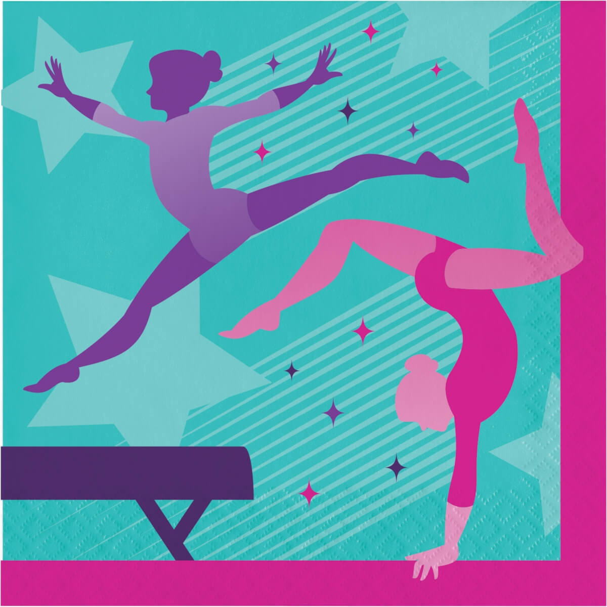 Gymnastics Party Lunch Napkins Purple and Pink with Teal