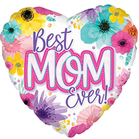 E002 17&quot; BEST MOM EVER HEART SHAPED FLORAL FOIL BALLOON