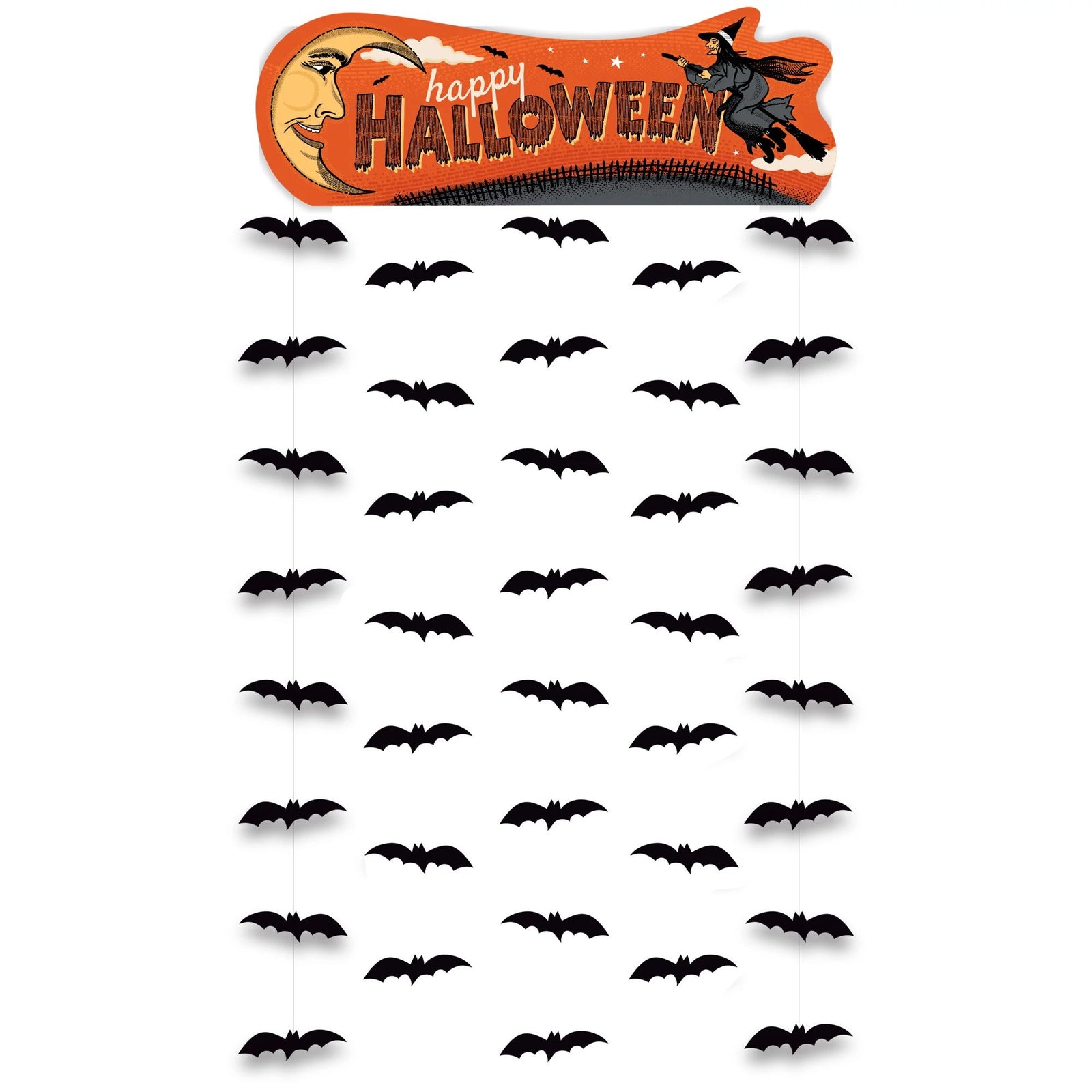 Vintage Black Bat Halloween Door Curtain (39" X 77") 1 Piece – Spooky Gothic Decor for Halloween and Trick or Treat Parties