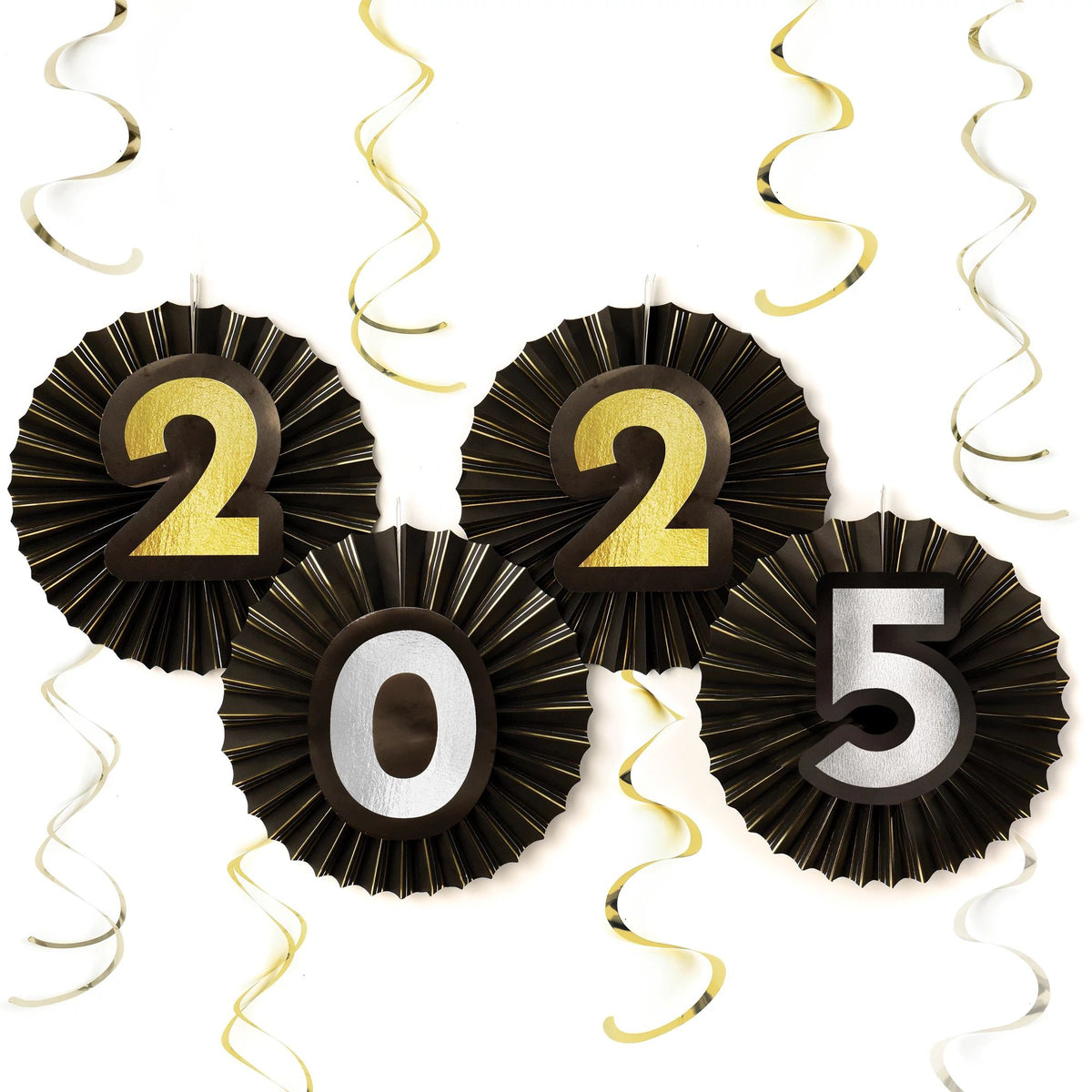 2025 New Years Fan &amp;amp; Swirl Deco Kit - Black, Silver, Gold