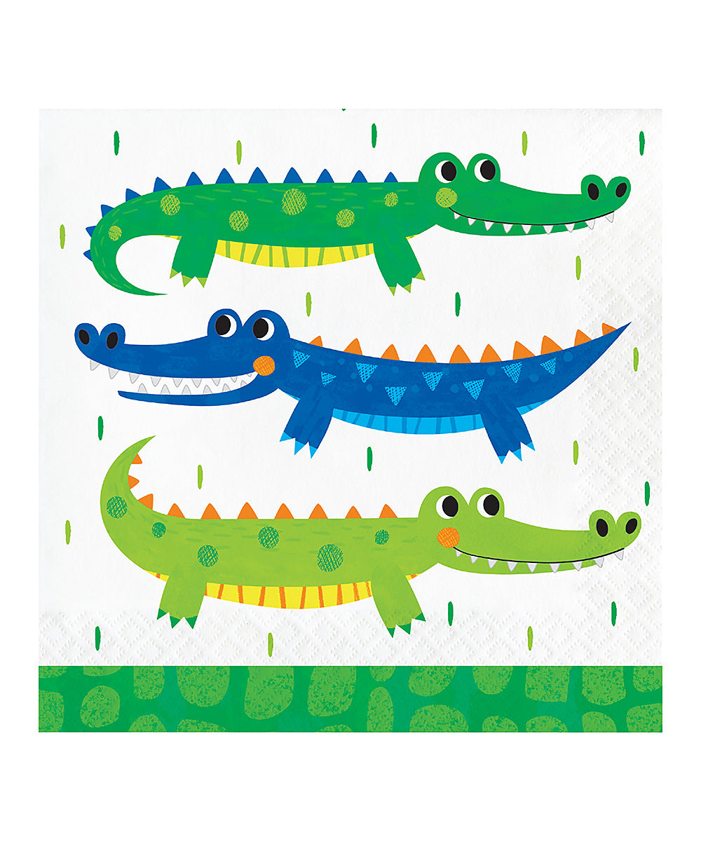 Alligator Birthday Party Luncheon Napkin, Green &amp; Blue