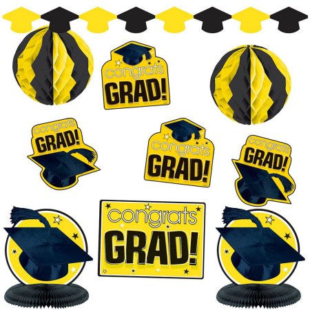 &quot;congrats Grad!&quot; Graduation Party Room Decorating Kit (10 Piece), Yellow/Black, One Size