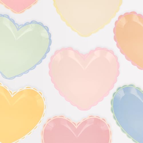 Meri Meri Disposable Pastel Heart Plates (Pack of 8), Valentine&#39;s Day Party Plates, Thick &amp; Sturdy Paper Plates for Party