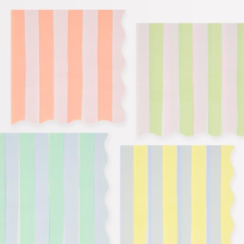 Meri Meri Pastel Striped Napkins (Pack of 16), Thick &amp; Absorbent 3-Ply Paper Pastel Napkins with Wavy Edges