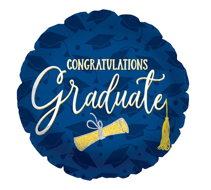 17&quot; CLASSY GRAD BLUE CONGRATULATIONS FOIL BALLOON