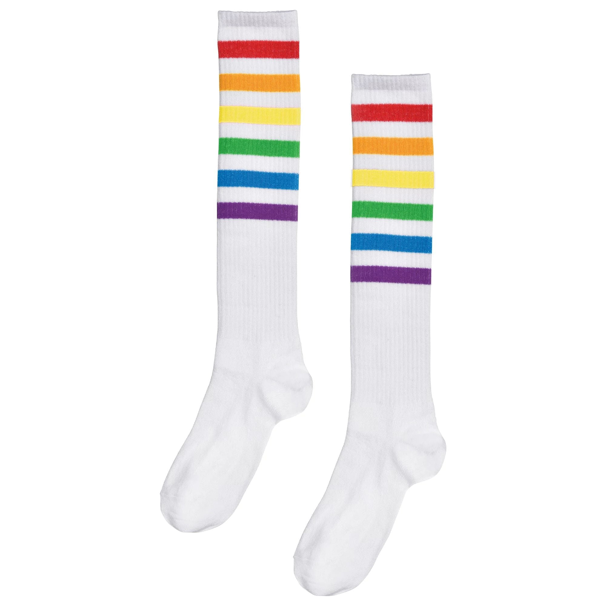 Knee Socks White w/ Rainbow Stripe