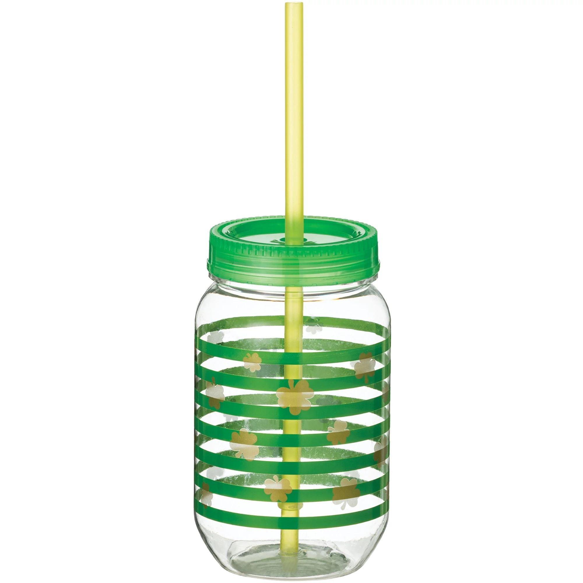 Shamrock Foil Print Mason Cup w/ Straw