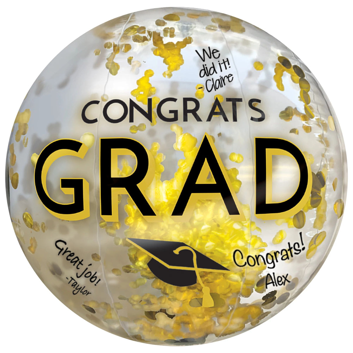 16&quot; Congrats Grad Beach Ball w/ Confetti - Blasck, Silver, Gold