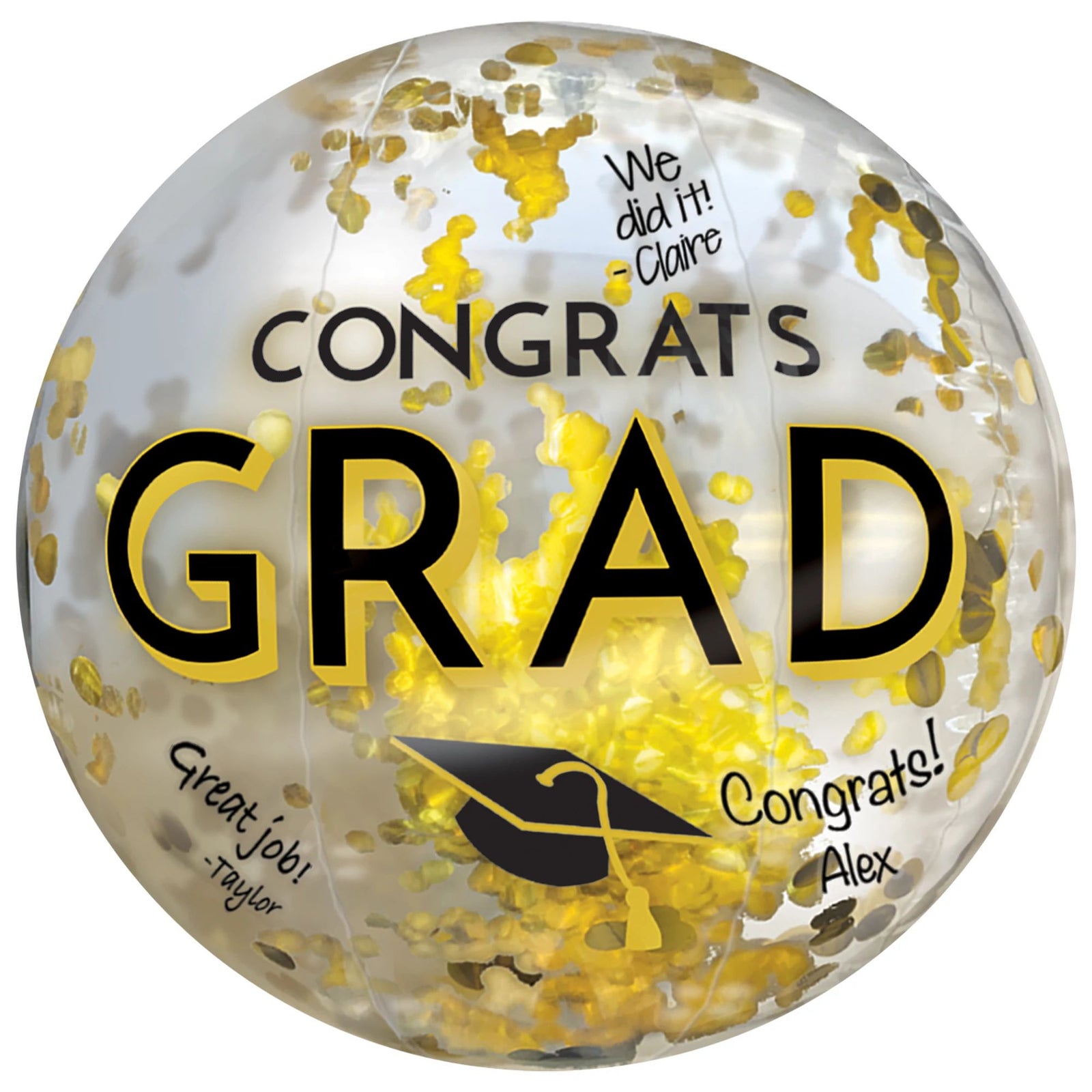 16" Congrats Grad Beach Ball w/ Confetti - Blasck, Silver, Gold