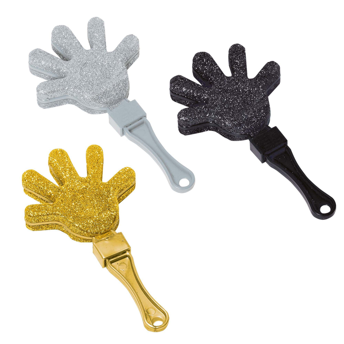 Glitter Plastic Hand Clapper Value Pack - Black, Silver &amp; Gold