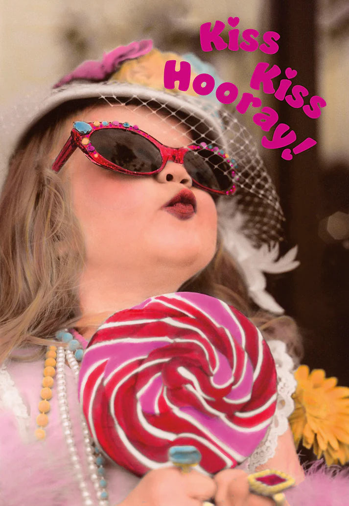 Valentine's Card - Kiss Kiss Hooray Fancy Girl with Candy Valentine's Day Card