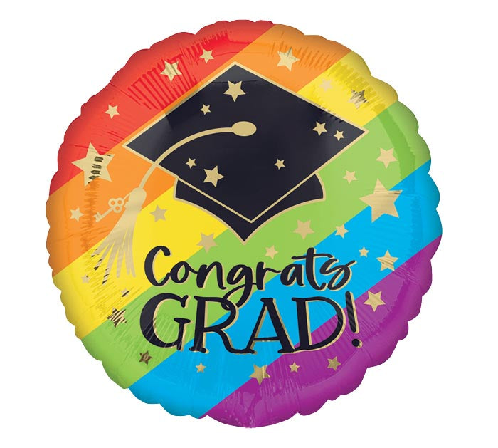 17&quot;GRAD BOLD RAINBOW GRAD FOIL BALLOON