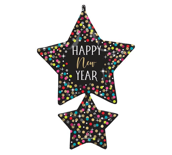 37&quot; HAPPY NEW YEAR COLORFUL CONFETTI STARS FOIL BALLOON