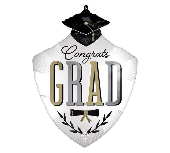 30&quot; SATIN INFUSED CAPS OFF CONGRATS GRAD FOIL BALLOON