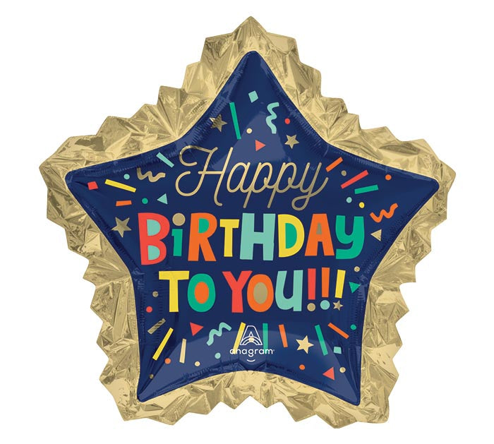 414 34&quot; BRIGHT BIRTHDAY BLOCKS STAR SHAPE FOIL BALLOON