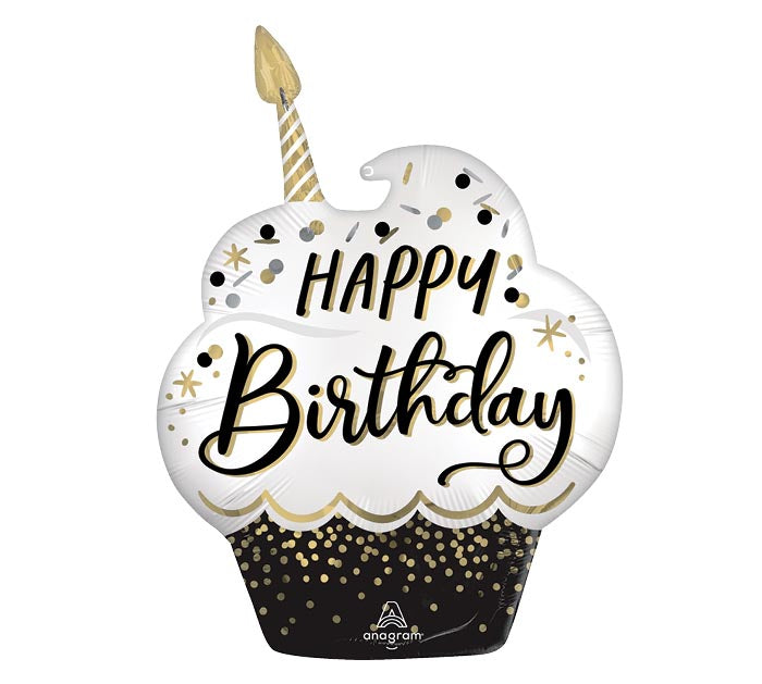 467 29&quot; SATIN BIRTHDAY WISHES CUPCAKE SHAPE FOIL BALLOON