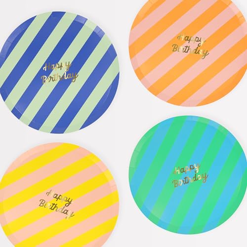 Meri Meri Stripe Happy Birthday Side Plates (Pack of 8)