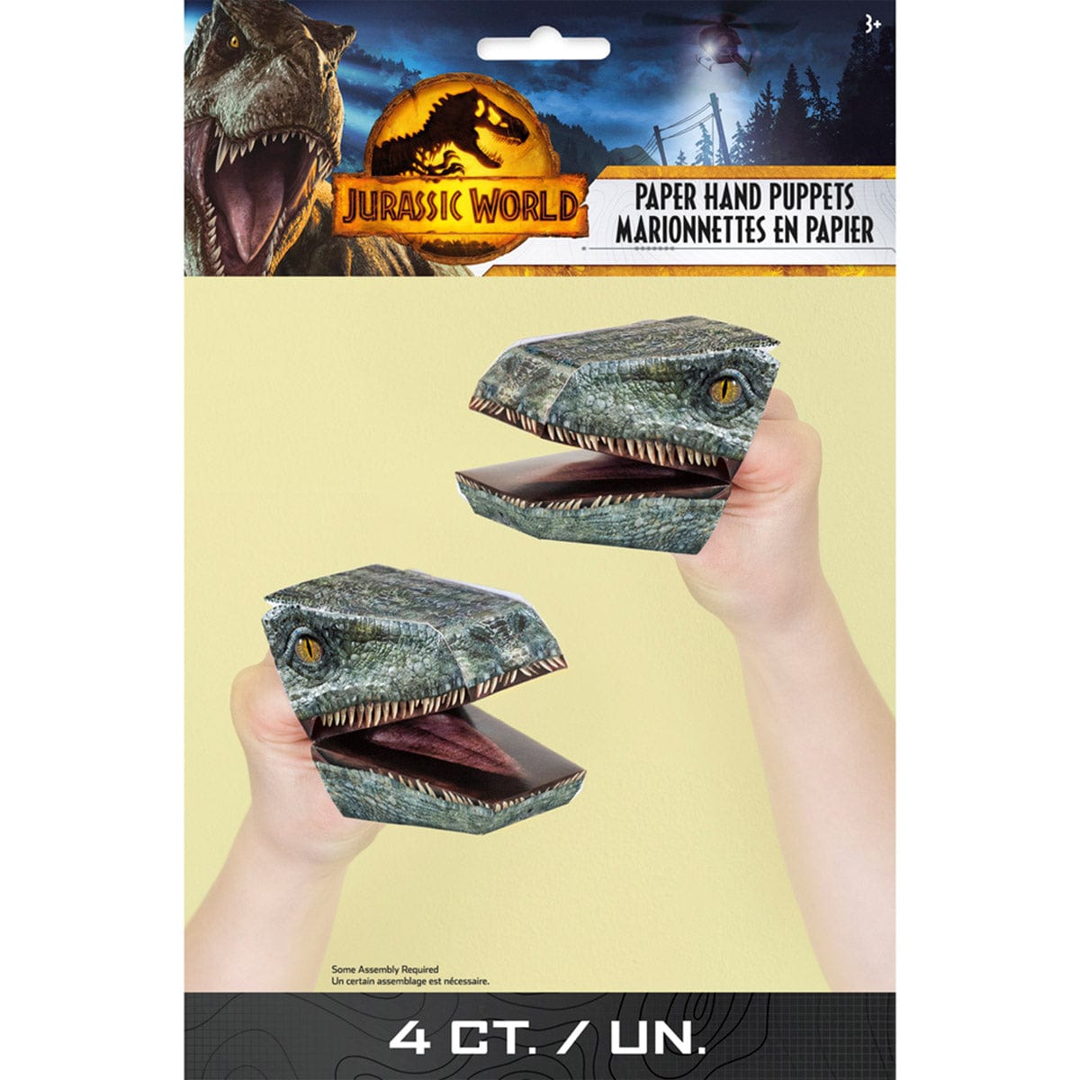 Jurassic World DIY Hand Dinosaur Puppets Favour, 4 Count