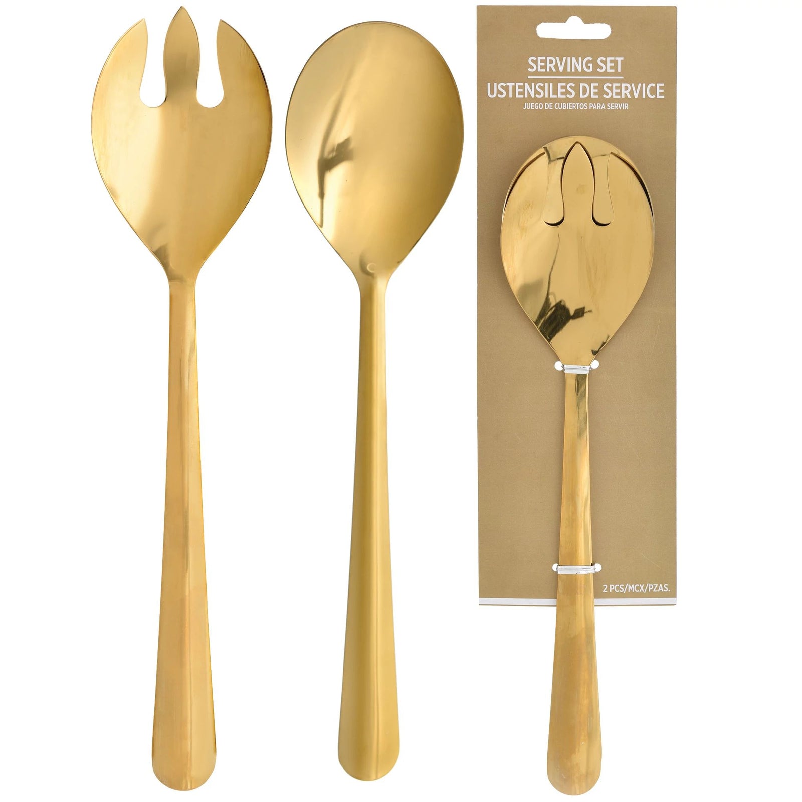 Serving Spoon & Fork Stainless Steel - Gold