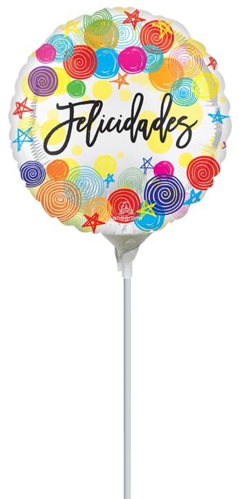 Air-Filled 9&quot; &quot;Felicidades&quot; Stick Balloon