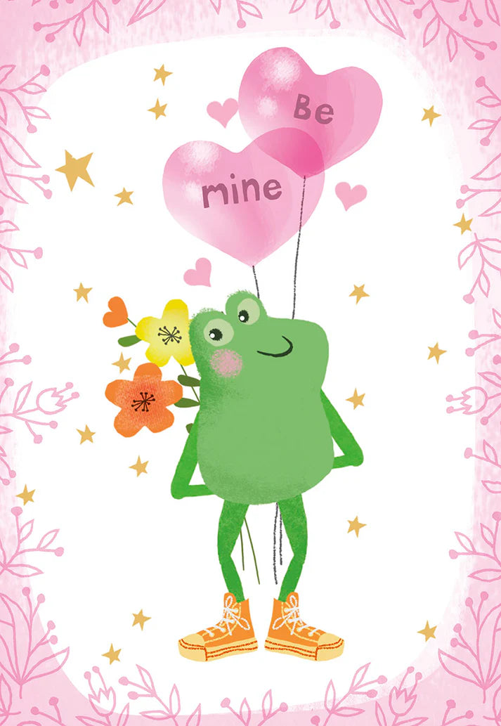 Valentine&#39;s Card - Be Mine Frog with Balloons Valentine&#39;s Day Card