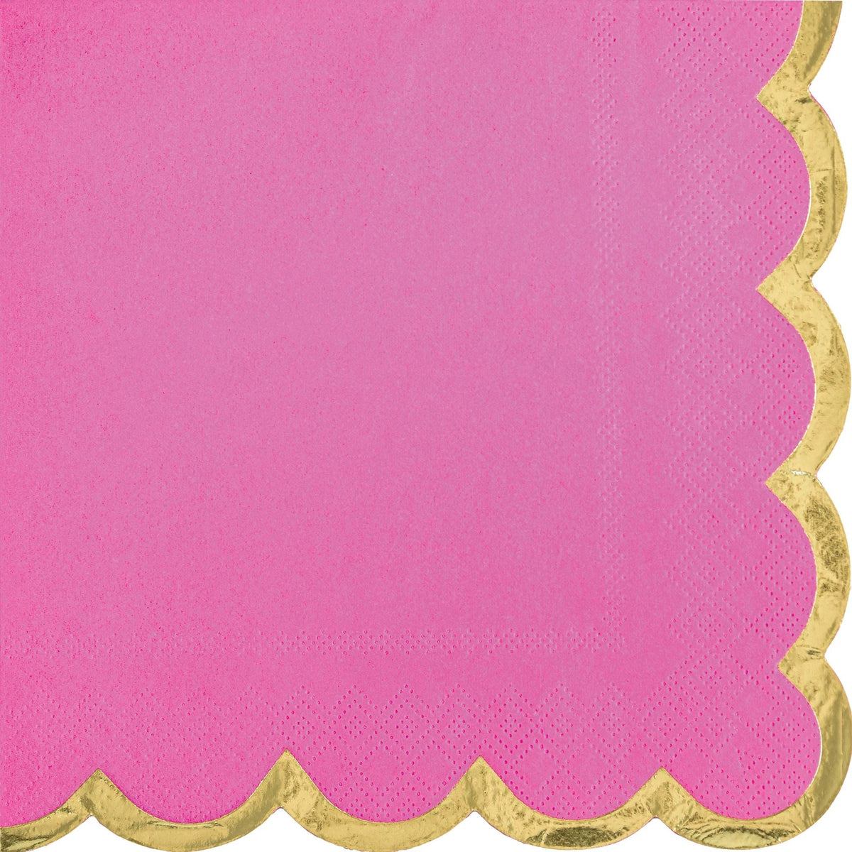 Beverage Napkin Scalloped Edge w/Hot Stamp - Bright Pink