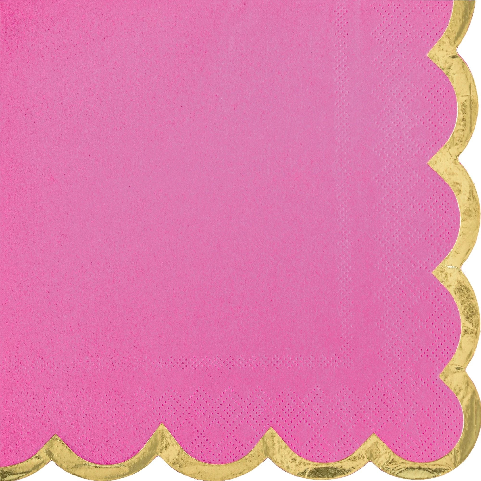 Beverage Napkin Scalloped Edge w/Hot Stamp - Bright Pink