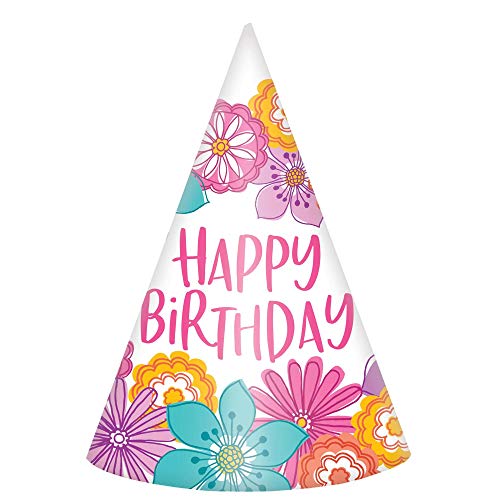 Pretty Petals "Happy Birthday" Cone Hat, - 8 Count -