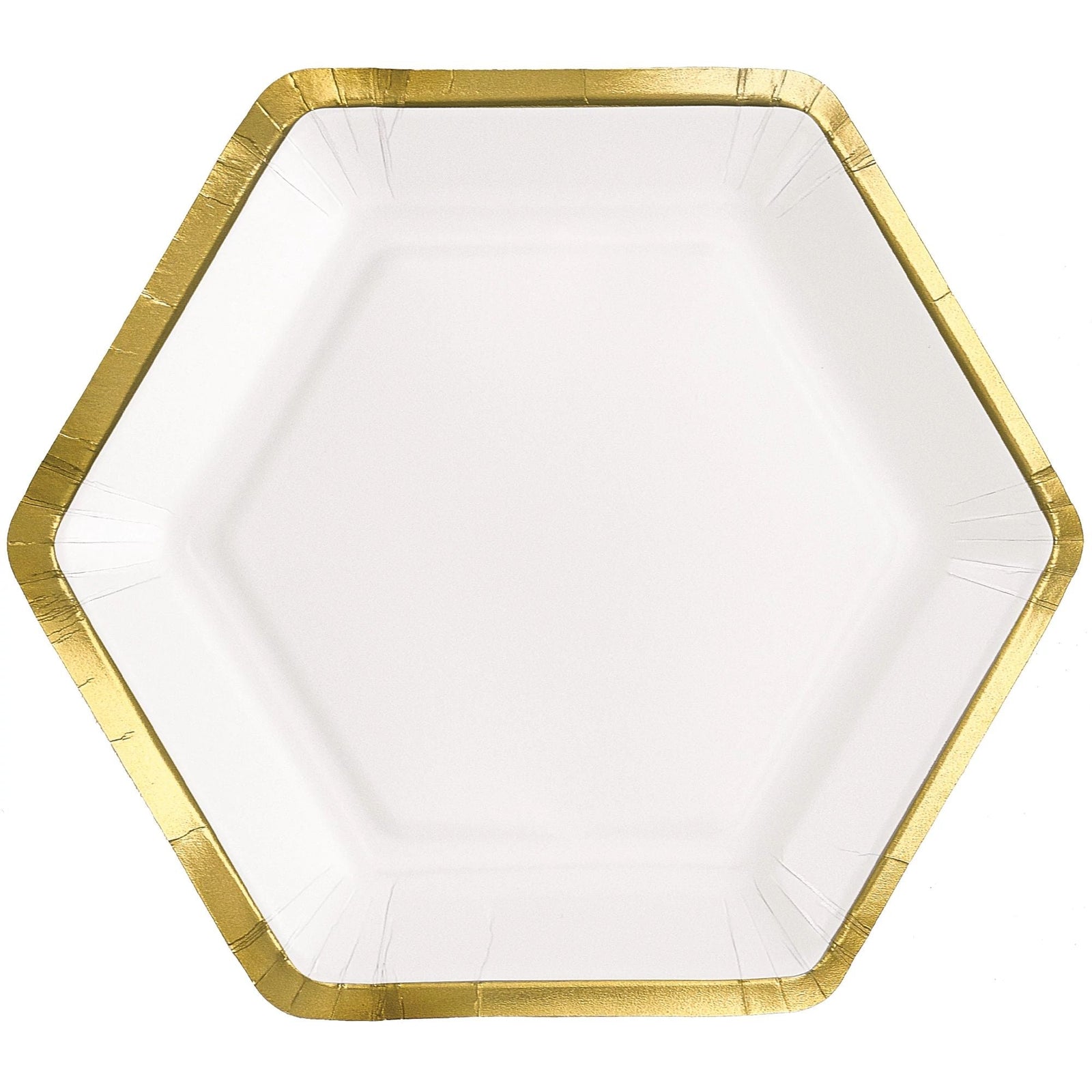 7" Hex Metallic Paper Plate - White