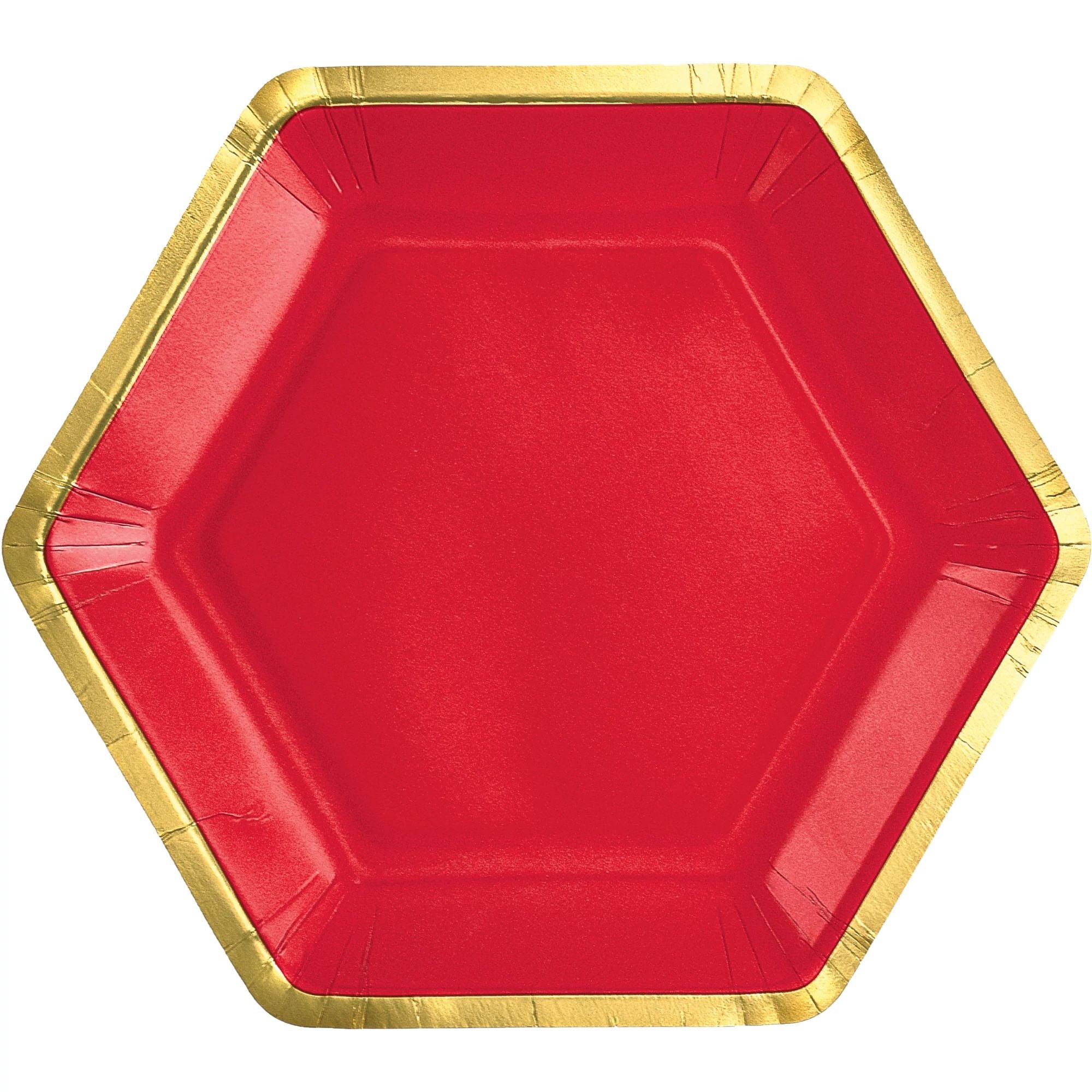 7" Hex Metallic Paper Plate - Apple Red