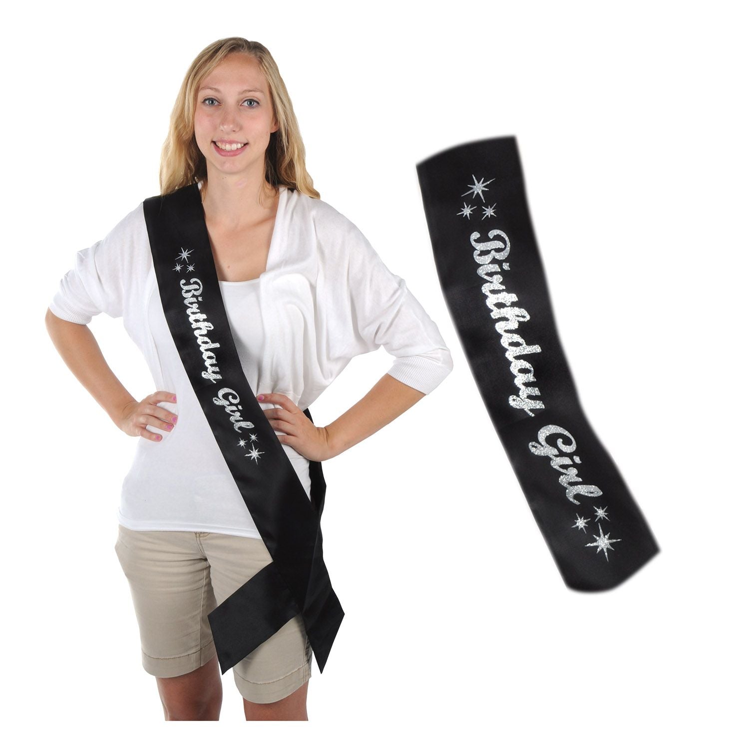 Glittered Birthday Girl Satin Sash