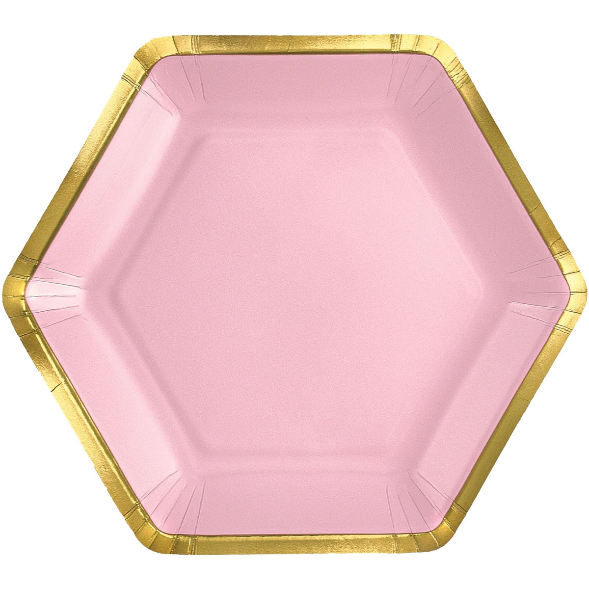 9&quot; Hex Metallic Paper Plate - Rose