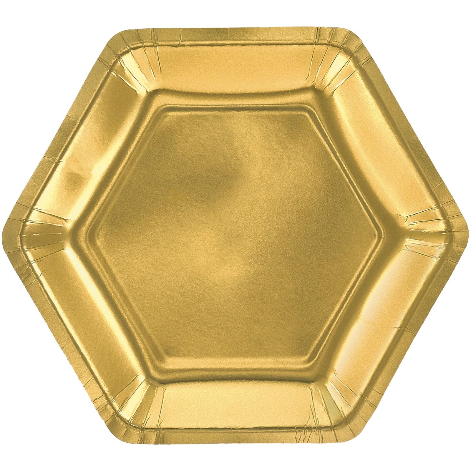 9" Hex Metallic Paper Plate - Gold