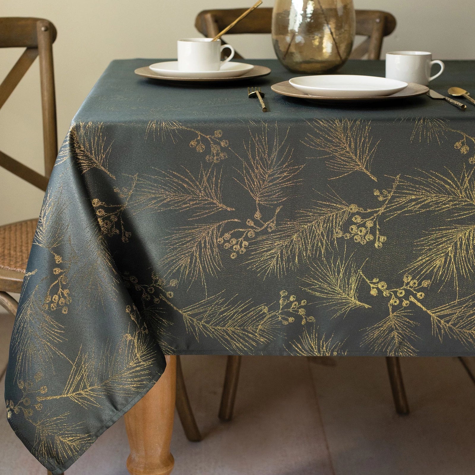 Gold Pine Metallic Fabric Table Cover, 60" x 104"