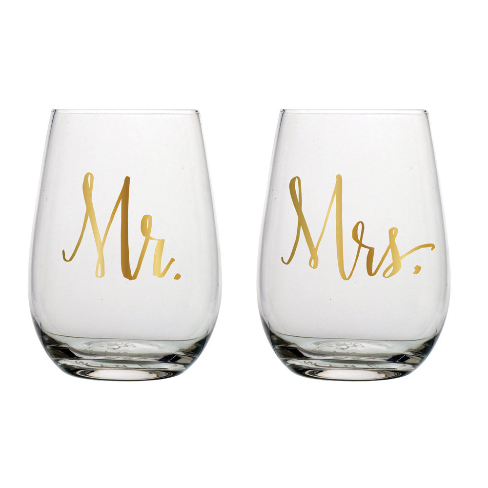 Stemless Wine Glass Mr &amp; Mrs