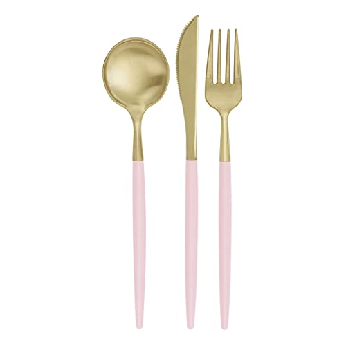 Plastic Cutlery Set, Light Pink &amp; Gold, 12 Count