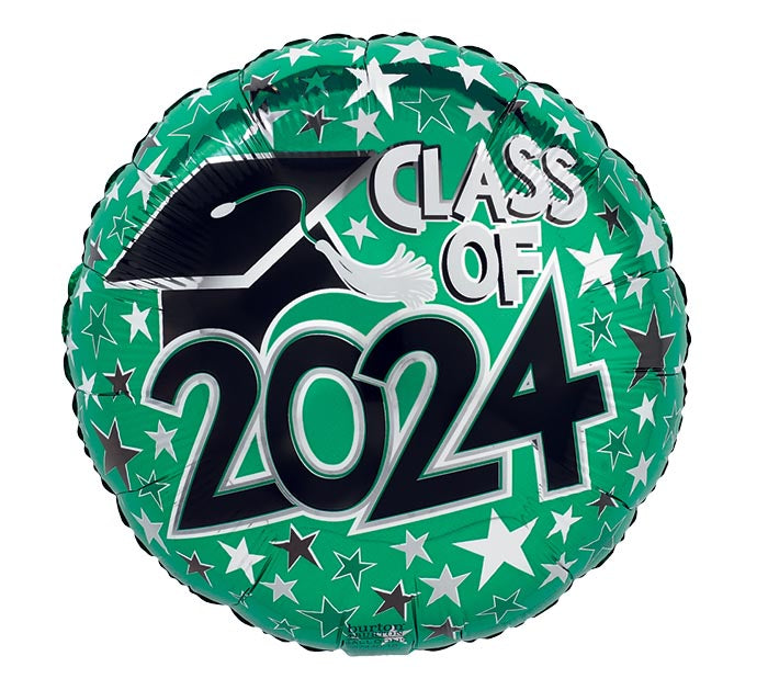 17" CLASS OF 2024 GREEN FOIL BALLOON