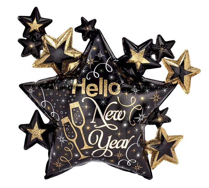 36&quot; HELLO NEW YEAR STARS SHAPE FOIL BALLOON