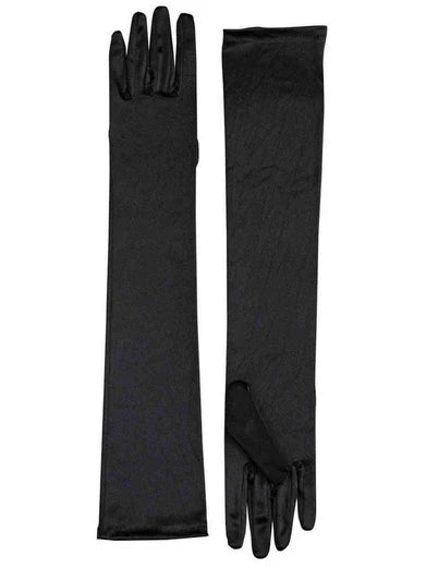Long Satin Gloves - Black