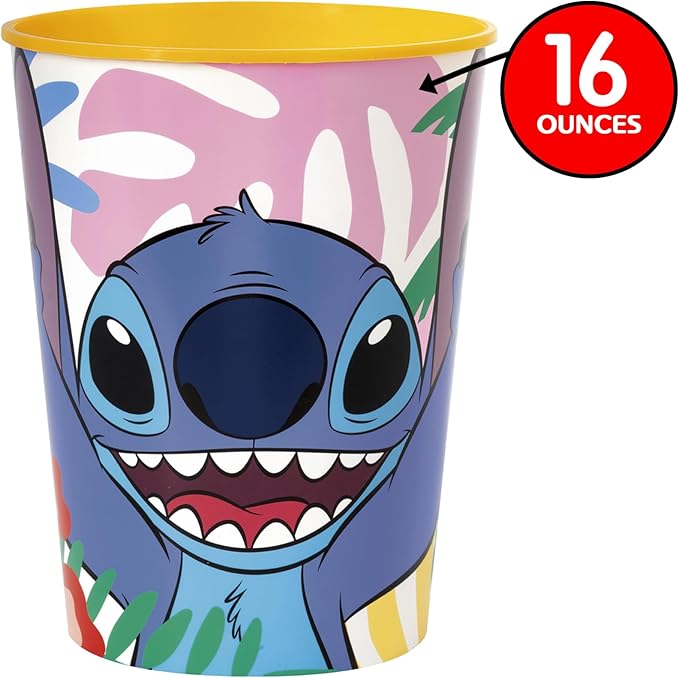 Multicolor Disney Lilo & Stitch Design Plastic Stadium Cup, 16 oz (1 Count)